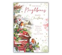 Kingfisher Cards Christmas Card for Neighbours - Artistic Robin Design - Foil Finish - Festive Christmas Greeting Card for Special Neighbours