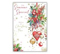 Kingfisher Cards Christmas Card for Someone Special - Holly & Decorations Design - Foil Finish - Festive Christmas Greeting Card for Friends or Family
