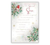 Kingfisher Cards Christmas Card for Son - Festive Robin Design - Foil Finish - Sentimental Christmas Greeting Card for a Special Son - For Him