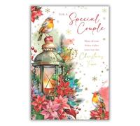 Kingfisher Cards Christmas Card for Special Couple - Floral Robin Design - Foil Finish - Festive Christmas Greeting Card for Friends or Family