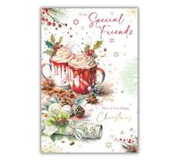 Kingfisher Cards Christmas Card for Special Friends - Festive Hot Chocolate Design - Foil Finish - Artistic Christmas Greeting Card for Friends - For Men or For Women