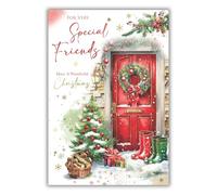 Kingfisher Cards Christmas Card for Special Friends - Festive Snowy Door Design - Foil Finish - Artistic Christmas Greeting Card for Very Special Friends