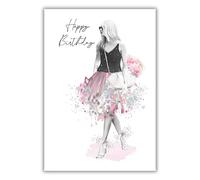 Kingfisher Cards Female Birthday Card - Happy Birthday Card for Women or Girls with Stylish Floral Party Dress Design and a Foil Finish