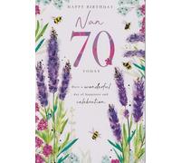 Kingfisher Cards Floral 70th Birthday Card for Nan, Purple Lavender Design with Bees, 15 x 23 cm