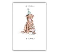 Kingfisher Cards Funny Birthday Card for Men or Women - Humorous Dog with Cake Design - Birthday Greeting Card For Him or Her - 'I licked It So It's Mine!'