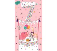 Kingfisher Cards Girl's 7th Birthday Card - Happy Birthday Card Age 7 with Animal Party Design and a Foil Finish - Birthday Card for Children