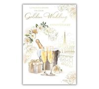 Kingfisher Cards Golden Anniversary Card - Elegant Floral City Celebration Design - Foil Finish - 50th Wedding Anniversary for a Special Couple or Loved One