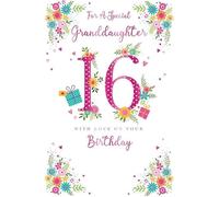 Kingfisher Cards Granddaughter 16th Birthday Card, Floral Design, 15 x 23 cm