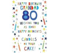 Kingfisher Cards Happy 80th Birthday Card for Grandad, Colourful Stars Design, 15 x 23 cm