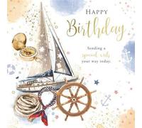 Kingfisher Cards - Happy Birthday Card - Lovely Nautical Sailing Boat Design - Heartfelt Message - 16cm x 16cm