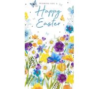 Kingfisher Cards Happy Easter Greeting Card, Colourful Wildflower Floral Design with Butterflies