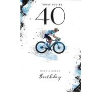 Kingfisher Cards Ltd 40th Birthday Card, Cyclist Design, Modern Blue & Black Bicycle Theme