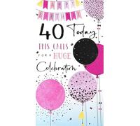 Kingfisher Cards Ltd 40th Birthday Greeting Card, Balloon Celebration Design, Colourful with Gold Confetti Details