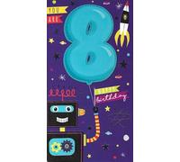 Kingfisher Cards Ltd 8th Birthday Greeting Card, Robot & Balloon Design, Space Theme, for Boys