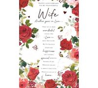 Kingfisher Cards Ltd Anniversary Card for Wife, Romantic Floral Roses Design, Heartfelt Verse
