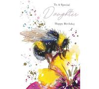 Kingfisher Cards Ltd Birthday Card for a Special Daughter, Bumble Bee Watercolour Floral Design