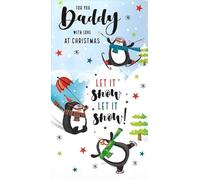Kingfisher Cards Ltd Christmas Card for Daddy, Penguin Let It Snow Theme, Slim Format with Envelope