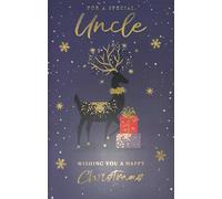 Kingfisher Cards Ltd Christmas Card for Special Uncle, Luxury Foil Design with Reindeer and Gifts, Starry Night Theme with Gold Details
