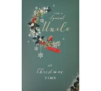 Kingfisher Cards Ltd Christmas Card for Uncle, Luxury Festive Robin with Holly Wreath Design, Traditional Holiday Greeting with Verse