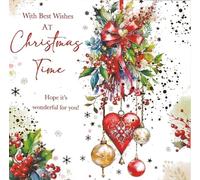 Kingfisher Cards Ltd Christmas Greeting Card, Festive Holly, Berries & Hanging Bauble Design, with Envelope