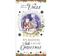 Kingfisher Cards Ltd Christmas Greeting Card for a Special Uncle, Santa & Reindeer Snow Globe Design, Festive Woodland Scene