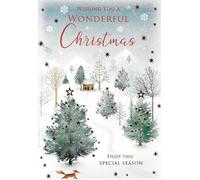 Kingfisher Cards Ltd Christmas Greeting Card, Winter Trees Snow Scene & Fox Design, with Envelope