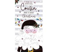 Kingfisher Cards Ltd Cousin Christmas Greeting Card, Santa & Lights Design, Jingle All the Way Theme