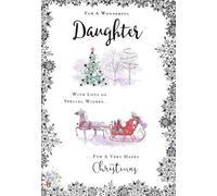 Kingfisher Cards Ltd Daughter Christmas Greeting Card, Sleigh Scene with Snowflake Border Design