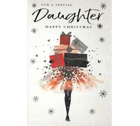 Kingfisher Cards Ltd Daughter Christmas Greeting Card, Stylish Lady with Present Dress Design, Festive Snowflake Theme