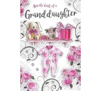 Kingfisher Cards Ltd Granddaughter New Baby Greeting Card, Pink Teddy Bear and Roses Theme