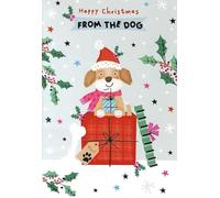 Kingfisher Cards Ltd Happy Christmas From the Dog Card, Cute Puppy With Present and Bone Festive Design
