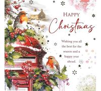 Kingfisher Cards Ltd Happy Christmas Greeting Card, Robin & Red Postbox Snow Scene, Traditional Festive Design with Envelope
