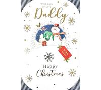 Kingfisher Cards Ltd Luxury Christmas Card for Dad with Snowman, Gold Snowflakes, Winter Scene Design, With Love Message