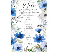 Kingfisher Cards Ltd Sapphire Anniversary Card for Wife, Blue Floral Design, 45th Wedding Anniversary Greeting Card