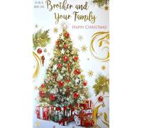 Kingfisher Cards Ltd Special Brother and Family Christmas Card, Festive Tree Design with Gold Foil Accents, Traditional Holiday Greeting
