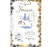 Kingfisher Cards Ltd Special Nanna Christmas Card, Woodland Winter Scene with Gold Snowflake Border, Deer Design, Festive Greeting Card