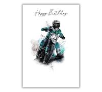 Kingfisher Cards Male Birthday Card - Happy Birthday Card for Men or Boys with Artistic Motocross Motorcycle Design and Foil Finish