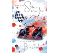 Kingfisher Cards Male Son-In-Law Birthday Greeting Card - From The Fruitini Range - Racing Car Motor Sports - With A Silver Foil Finish - For Him