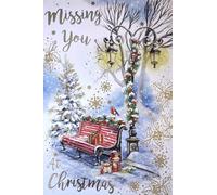 Kingfisher Cards, Missing You at Christmas Card, Large Winter Scene with Gold Foil Accents, Red Bench and Robin Design, Festive Greeting Card