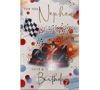 Kingfisher Cards Nephew Birthday Card, Formula 1 Racing Car Design, Red and Gold Foil Finish, Premium Quality with Matching Envelope
