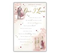 Kingfisher Cards One I Love Birthday Card - Happy Birthday Card for Men/Women with Sentimental Poem and Romantic Champagne Design with a Foil Finish