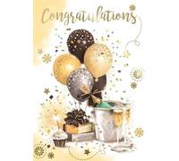 Kingfisher Cards Open 'Congratulations' Greeting Card - Balloons & Champagne - From The Aura Range - With A Silver Foil Finish