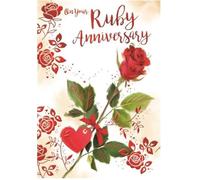 Kingfisher Cards Ruby Anniversary Card, Red Roses & Heart Design, 40th Wedding Anniversary Greeting Card