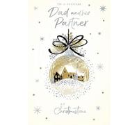 Kingfisher Cards Special Dad and Partner Christmas Card - Snowy Village Bauble with an Embossed Foil Finish