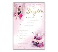 Kingfisher Cards Special Daughter Birthday Card - Happy Birthday Card for Women with Sentimental Poem and Floral Presents Design with a Foil Finish