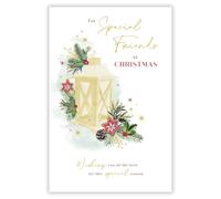 Kingfisher Cards Special Friends Christmas Card, Single - Christmas Cards with Lantern and Winter Foliage Design and Special Finish - Xmas Cards with Envelope