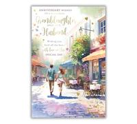 Kingfisher Cards Special Granddaughter and Husband Anniversary Card - Happy Anniversary Card for a Special Couple with Artistic Romantic Street Cafe Design and an Embossed Foil Finish