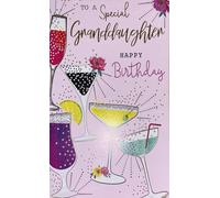 Kingfisher Cards Special Granddaughter Birthday Card, Luxury Cocktail Glass Design with Foil Highlights, Pink Theme, Code 75
