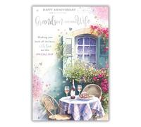Kingfisher Cards Special Grandson and Wife Anniversary Card - Happy Anniversary Card for a Special Couple with Artistic Romantic Floral Cafe Design and an Embossed Foil Finish