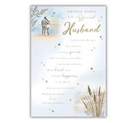 Kingfisher Cards Special Husband Birthday Card - Happy Birthday Card for Men with Sentimental Poem and Romantic Beach Design with a Foil Finish